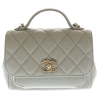 Chanel Quilted CC Logo Affinity 2-Way Chain Shoulder Bag Gray Jucavia Skin Gold