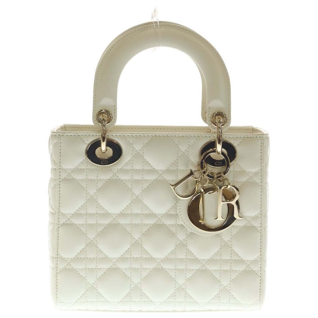 Dior My Lady Dio le Smo le Cannage Leather Gold 2-Way Shoulder Bag White Ivory