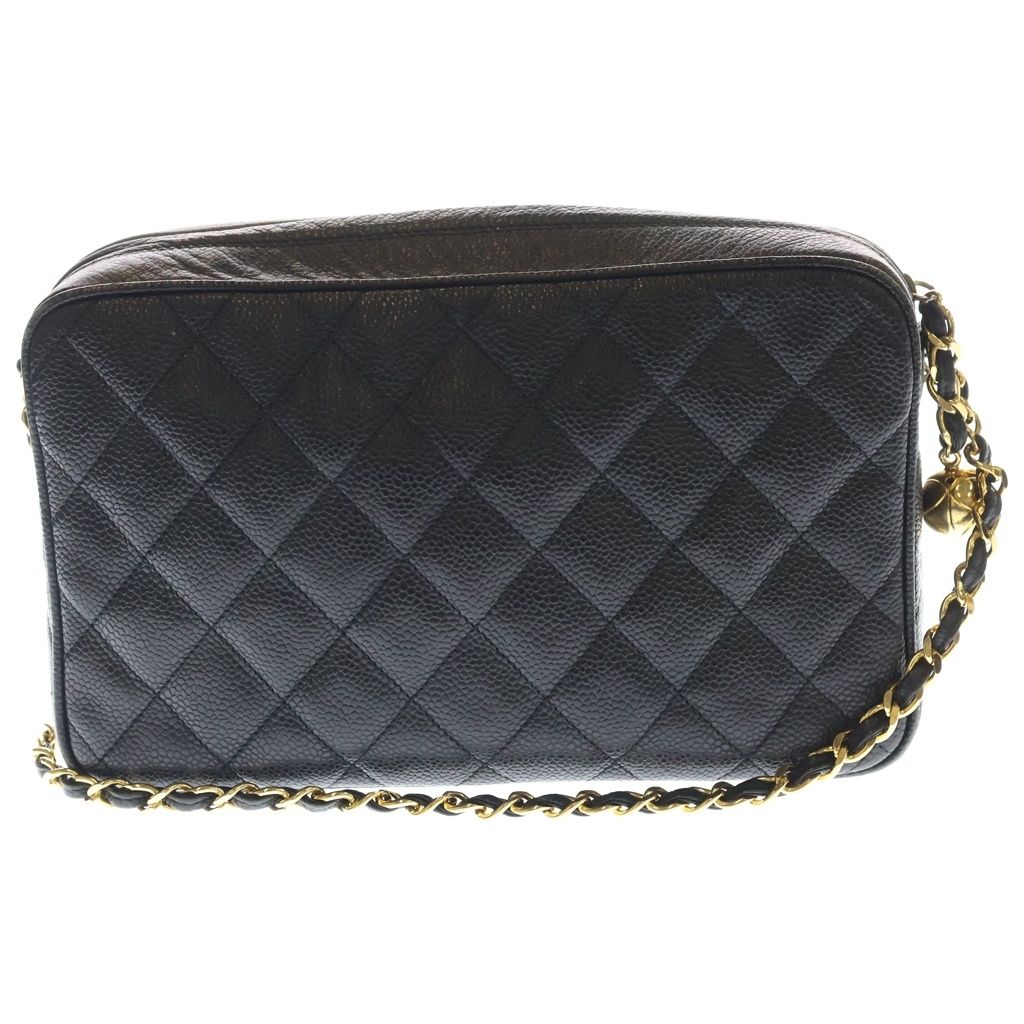 Chanel Quilted CC Logo Cocoball Caviar Leather Chain Shoulder Bag Gold Black — view 2