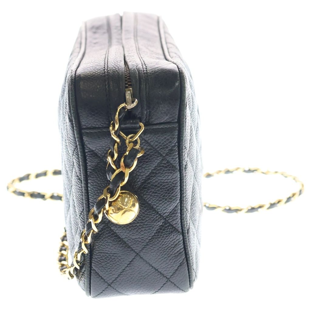 Chanel Quilted CC Logo Cocoball Caviar Leather Chain Shoulder Bag Gold Black — view 3