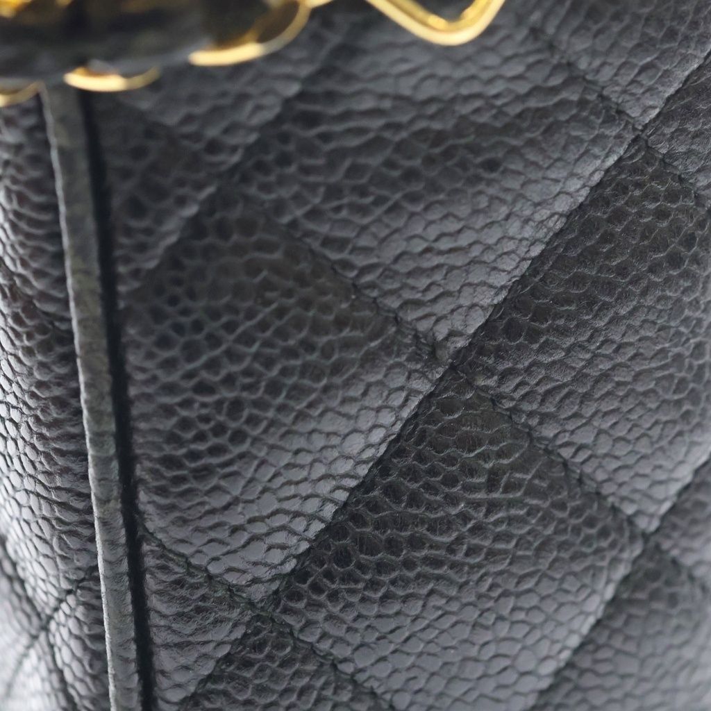 Chanel Quilted CC Logo Cocoball Caviar Leather Chain Shoulder Bag Gold Black — view 7