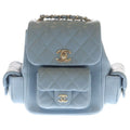 Chanel Quilted Backpack Small Caviar Leather Light Blue Silver Plate