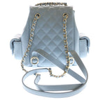 Chanel Quilted Backpack Small Caviar Leather Light Blue Silver Plate — view 2