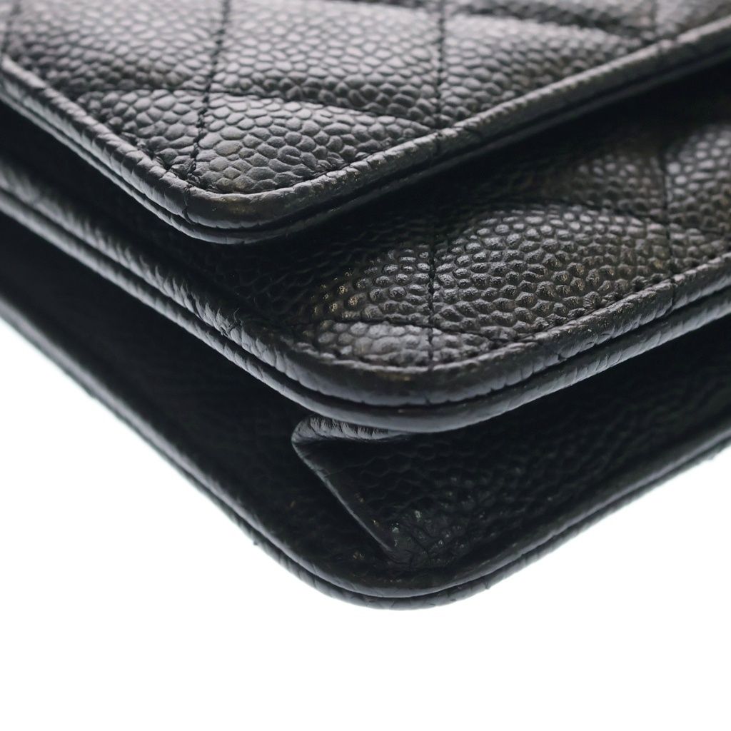 Chanel Quilted Caviar Leather Gold Chain Wallet Shoulder Bag Plate Black — view 5