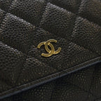 Chanel Quilted Caviar Leather Gold Chain Wallet Shoulder Bag Plate Black — view 6