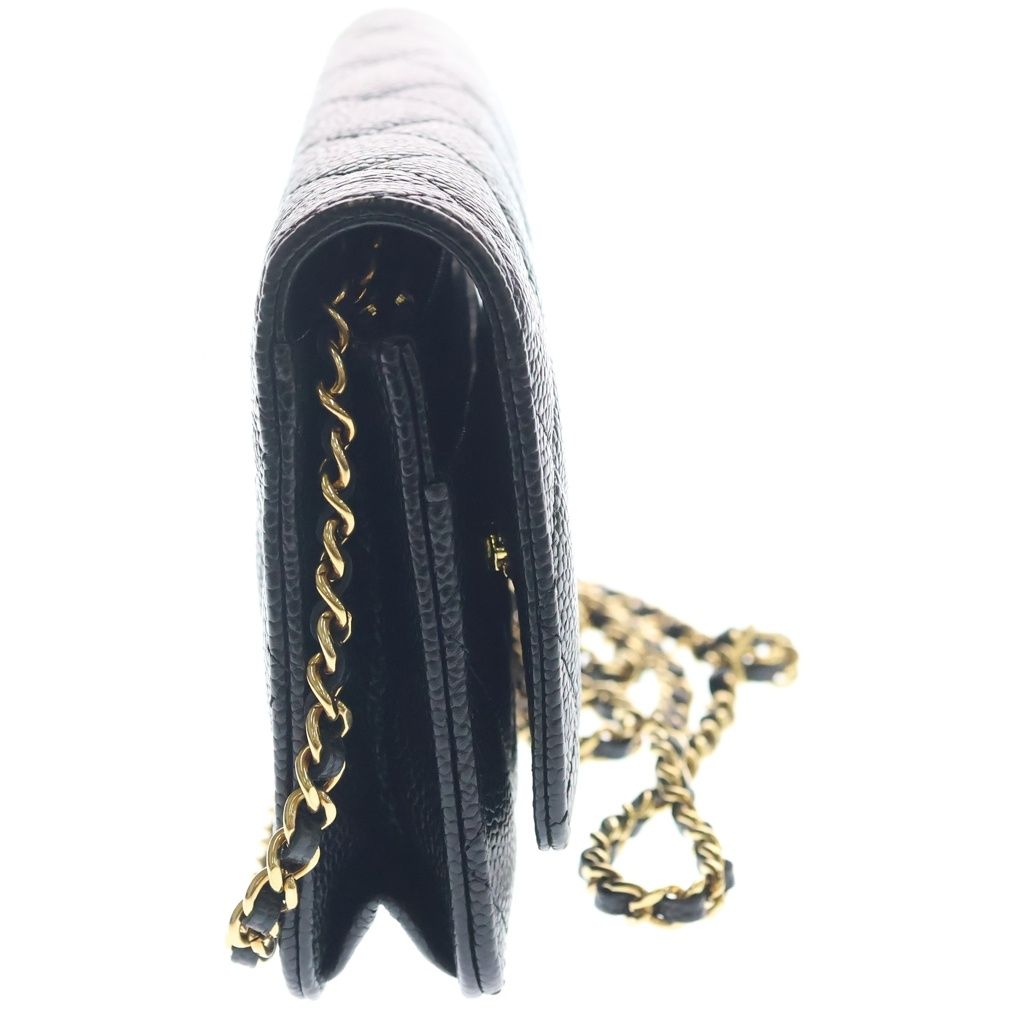 Chanel Quilted Caviar Leather Gold Chain Wallet Shoulder Bag Plate Black — view 3