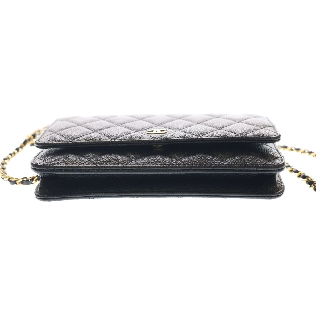 Chanel Quilted Caviar Leather Gold Chain Wallet Shoulder Bag Plate Black — view 4