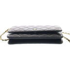 Chanel Quilted Caviar Leather Gold Chain Wallet Shoulder Bag Plate Black — view 4