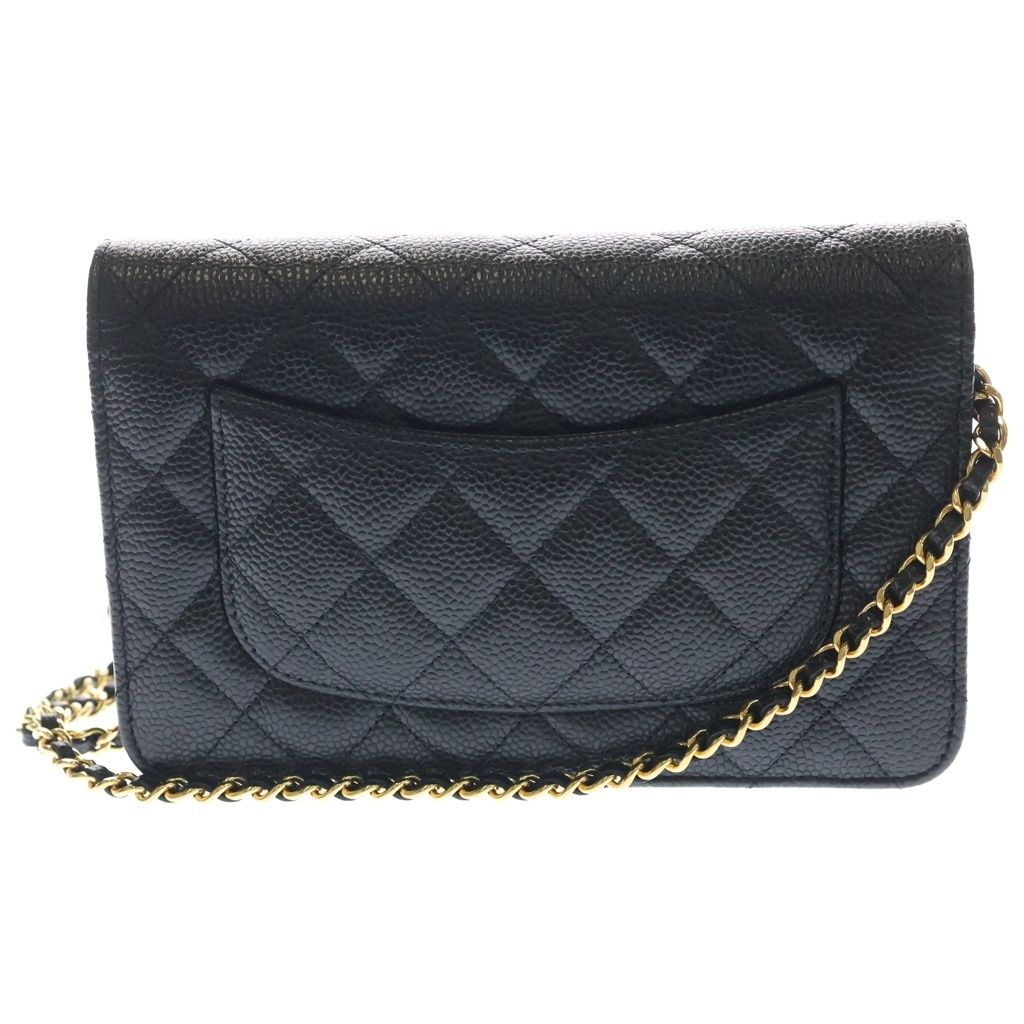 Chanel Quilted Caviar Leather Gold Chain Wallet Shoulder Bag Plate Black — view 2