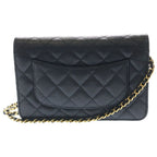 Chanel Quilted Caviar Leather Gold Chain Wallet Shoulder Bag Plate Black — view 2