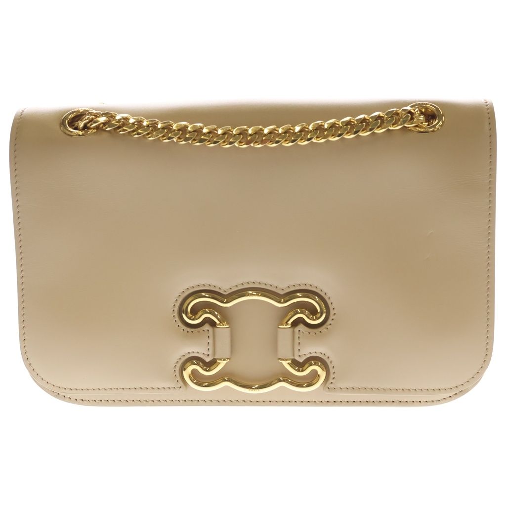 Celine Triomphe Frame 2-Way Shoulder Bag Beige Leather Gold
