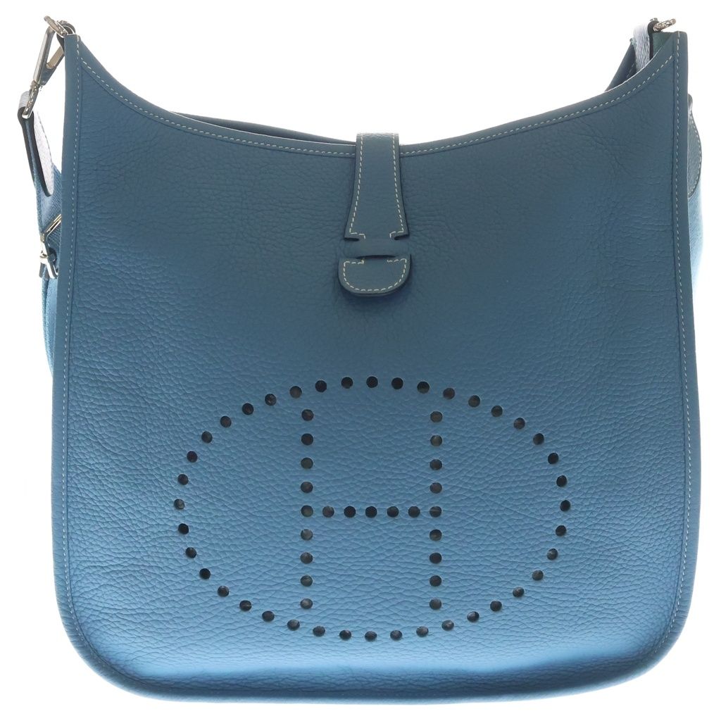 Hermes Evelyne PM Taurillon Clemence Silver Tote Shoulder Bag Blue