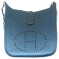 Hermes Evelyne PM Taurillon Clemence Silver Tote Shoulder Bag Blue