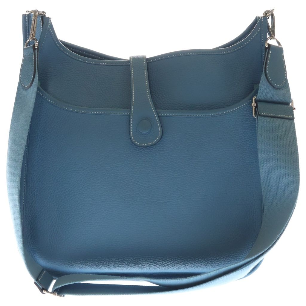 Hermes Evelyne PM Taurillon Clemence Silver Tote Shoulder Bag Blue — view 2