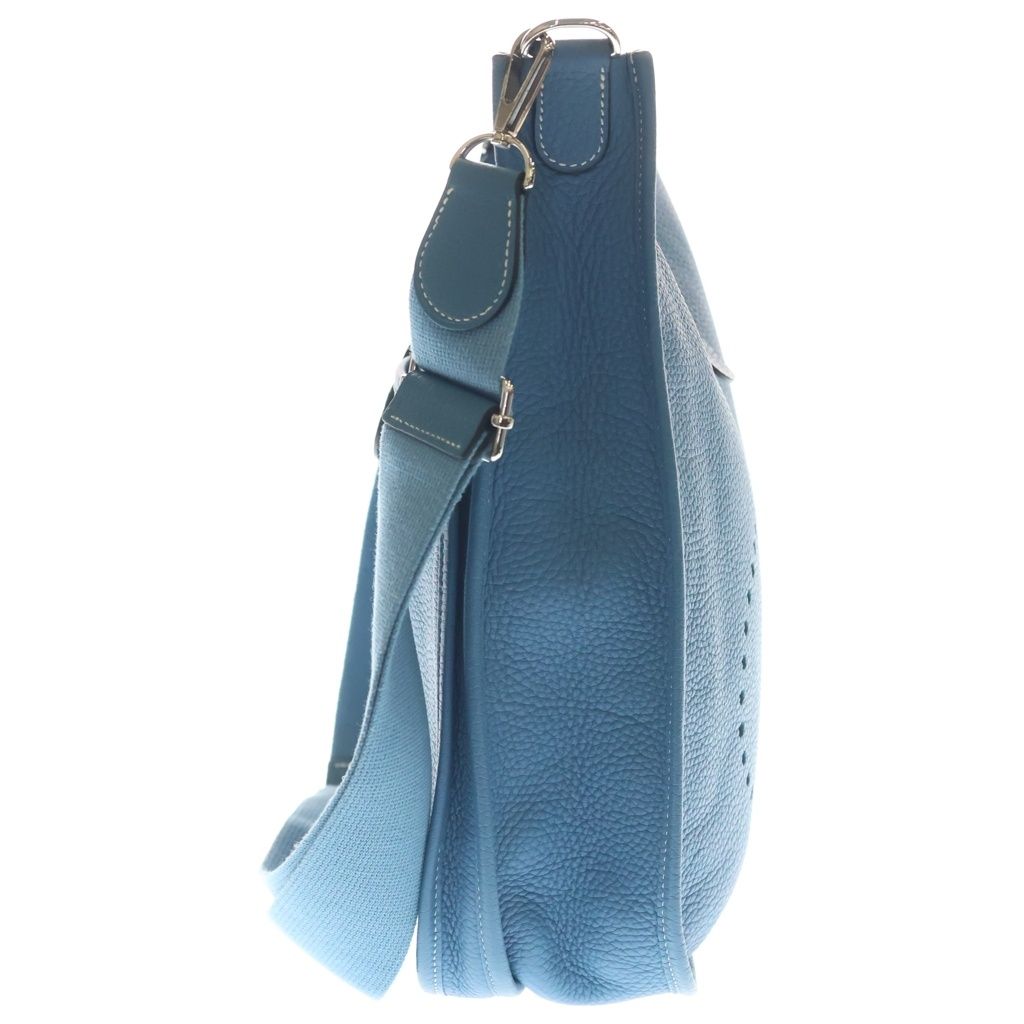 Hermes Evelyne PM Taurillon Clemence Silver Tote Shoulder Bag Blue — view 3