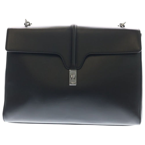 Celine 16 Seeds Large Pull Shoulder Bag Black Leather Silver