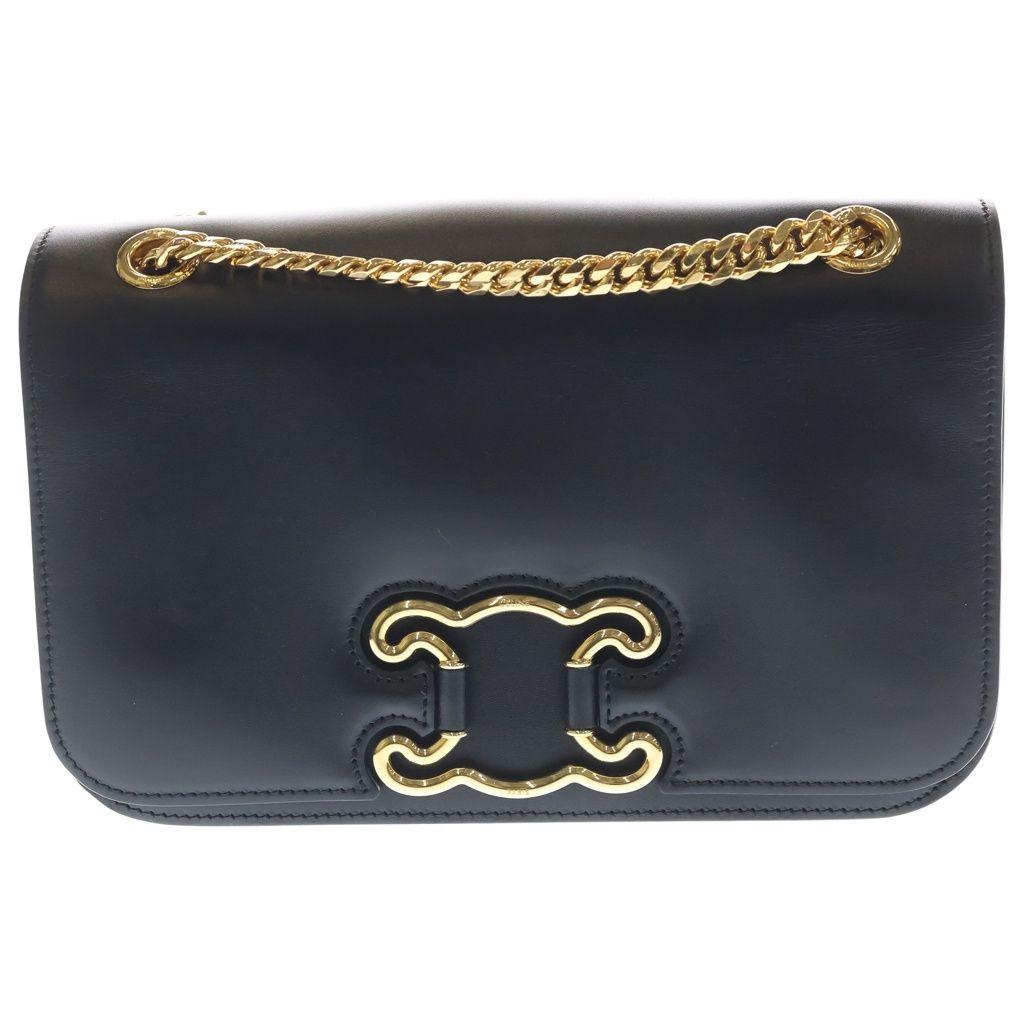 Celine Triomphe Frame Shoulder Bag Black Leather Gold