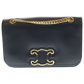 Celine Triomphe Frame Shoulder Bag Black Leather Gold