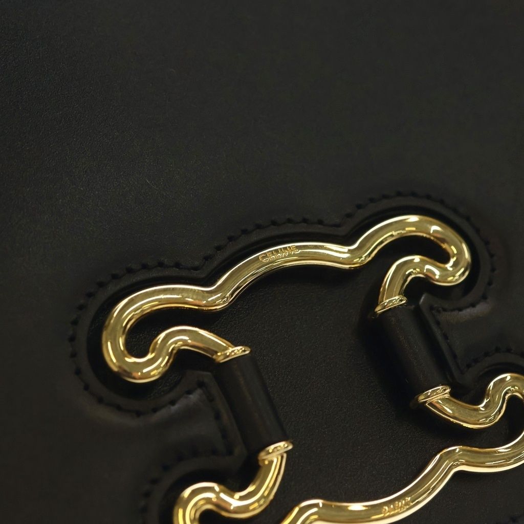 Celine Triomphe Frame Shoulder Bag Black Leather Gold — view 6