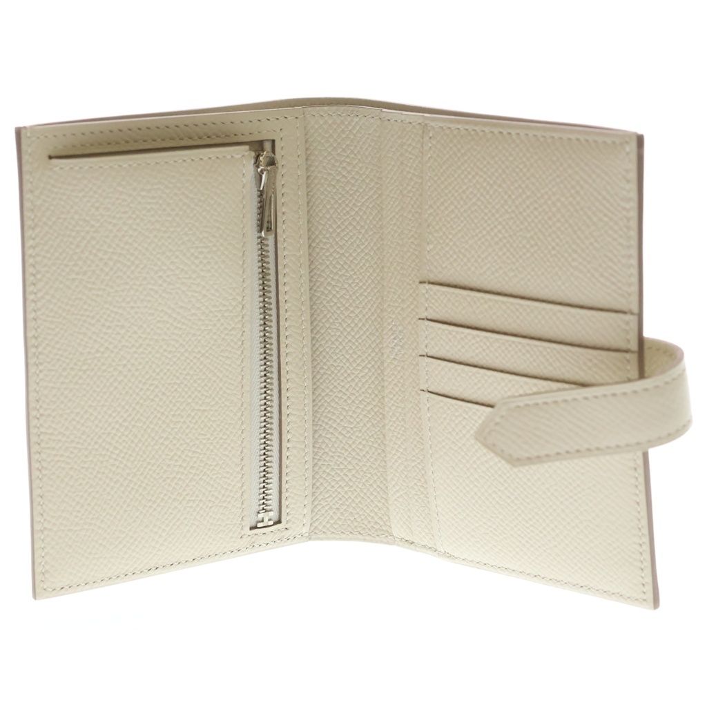 Hermes Bearn Compact Epsom Wallet Bifold Ivory Leather Silver — view 4