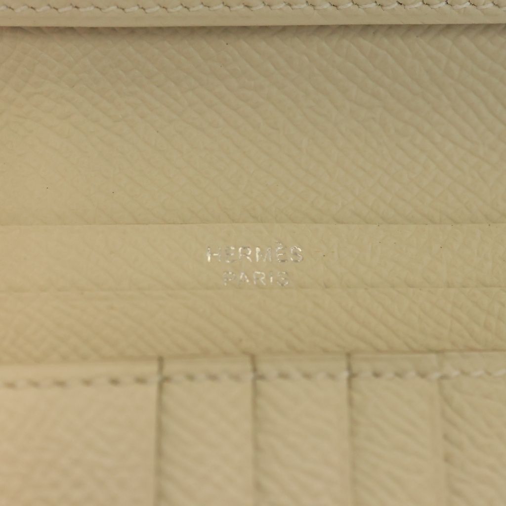 Hermes Bearn Compact Epsom Wallet Bifold Ivory Leather Silver — view 5