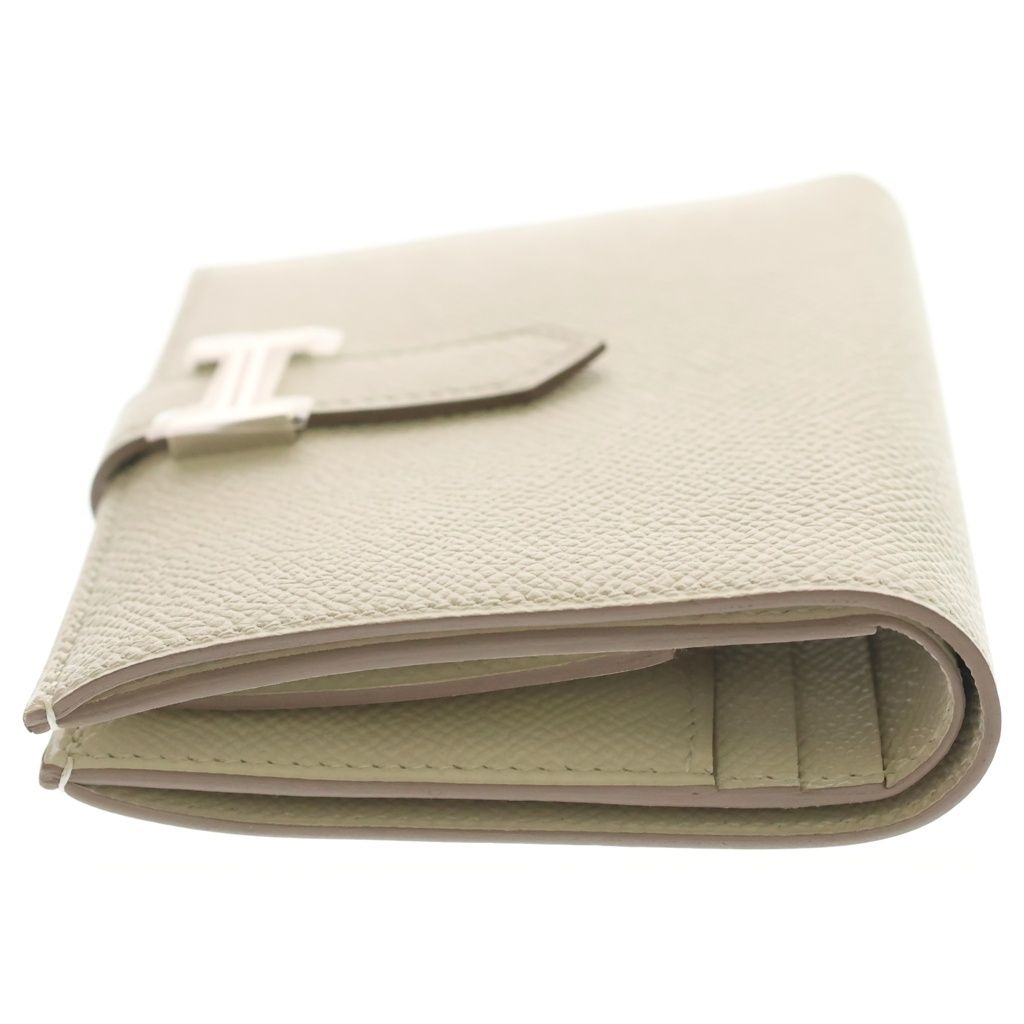 Hermes Bearn Compact Epsom Wallet Bifold Ivory Leather Silver — view 3