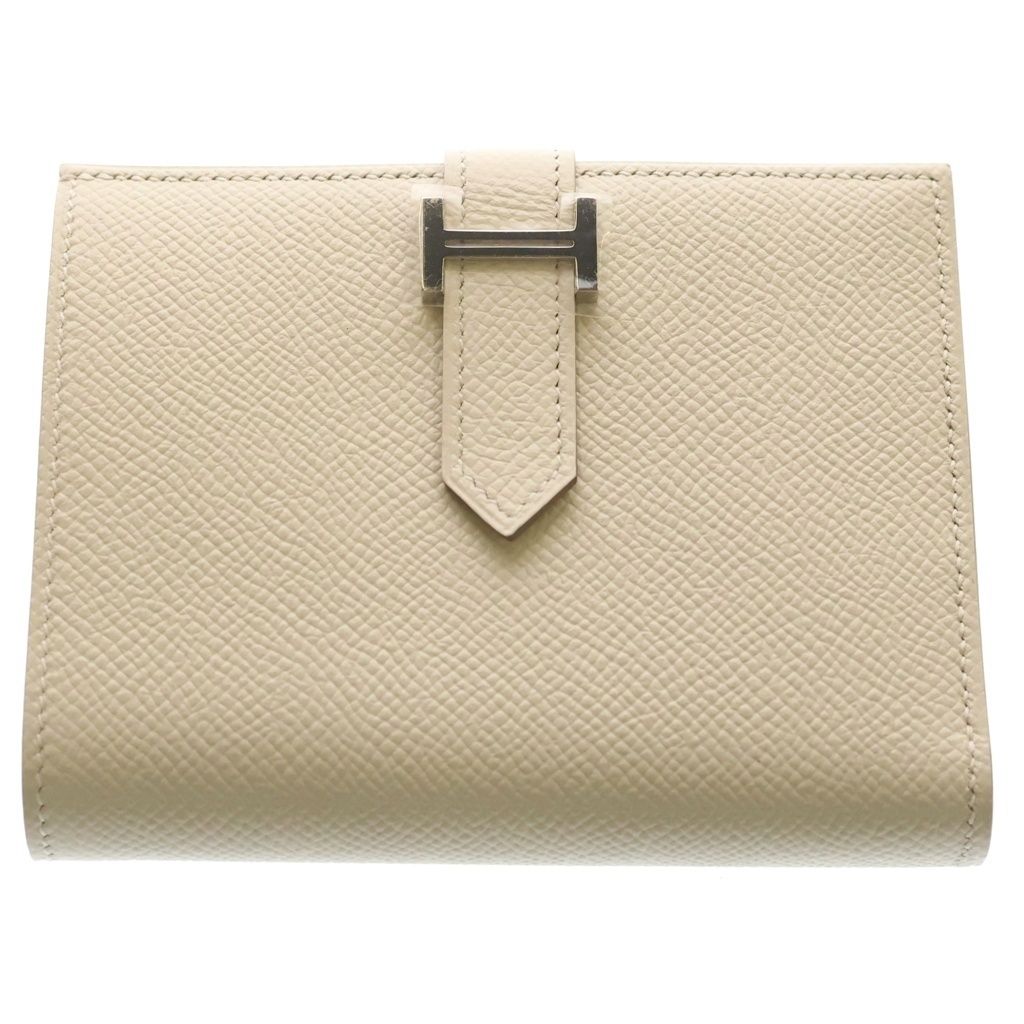 Hermes Bearn Compact Epsom Wallet Bifold Ivory Leather Silver