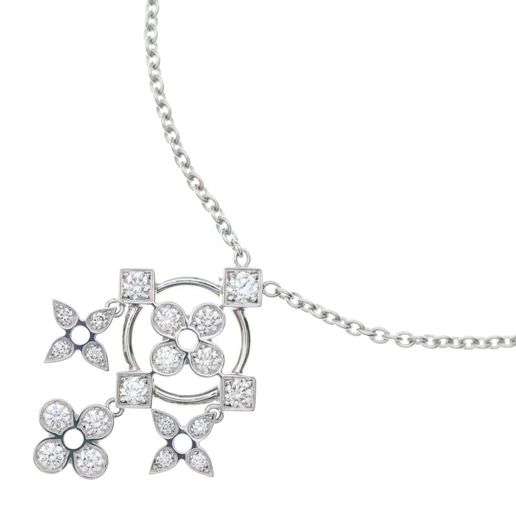 Louis Vuitton Pendentif Monogram Diamond Necklace 18k White Gold
