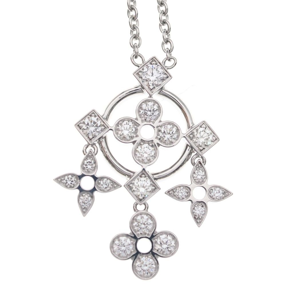 Louis Vuitton Pendentif Monogram Diamond Necklace 18k White Gold — view 3