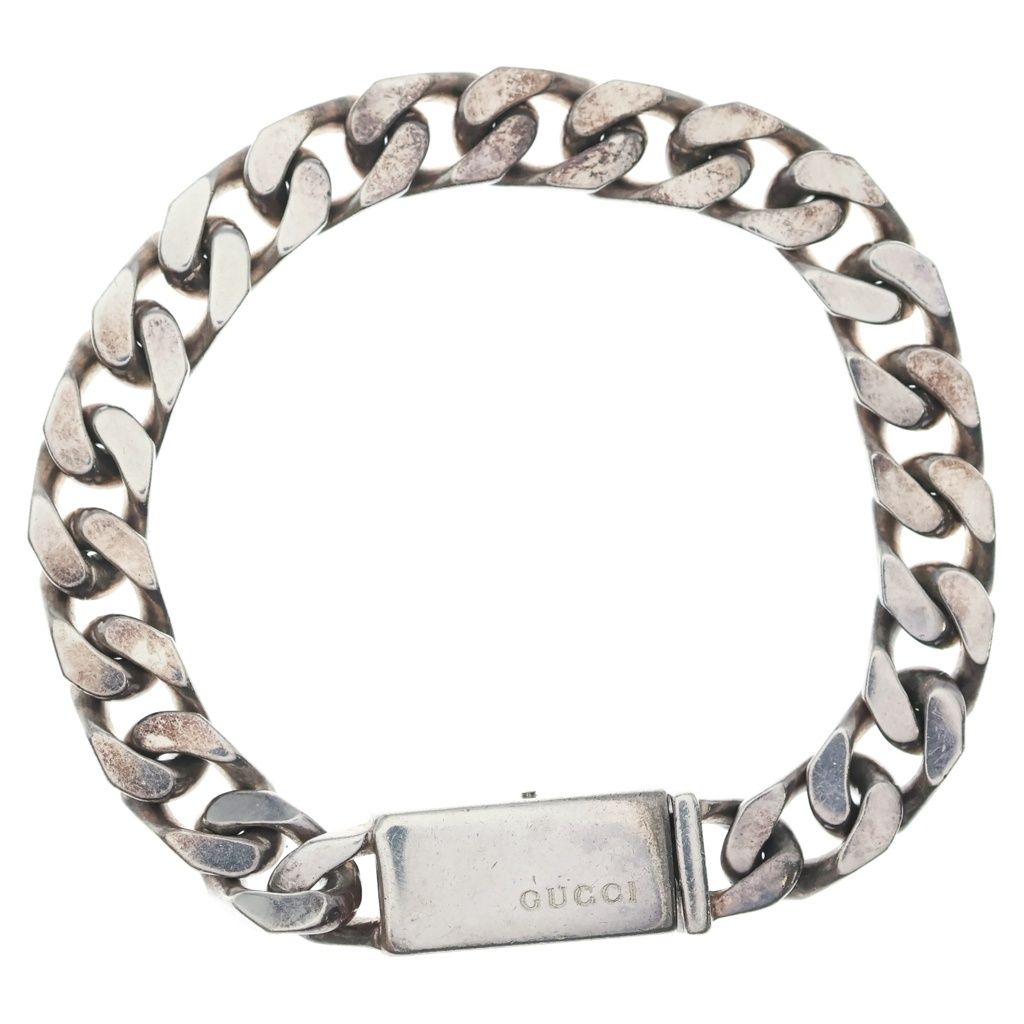 Gucci Chain Logo Plate Bracelet Silver