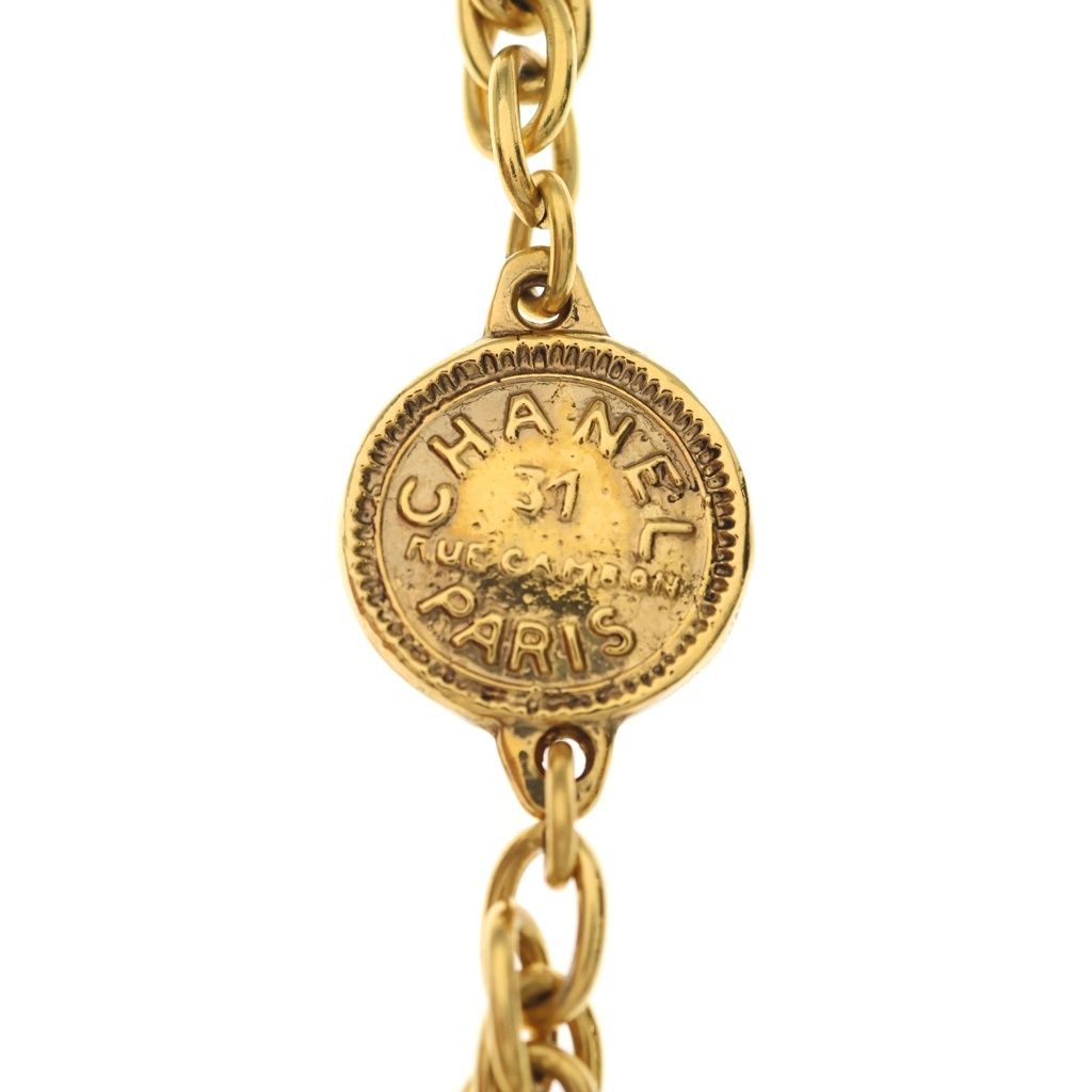 Chanel Cambon Chain Long Necklace Logo Plate Gold Plated — view 3