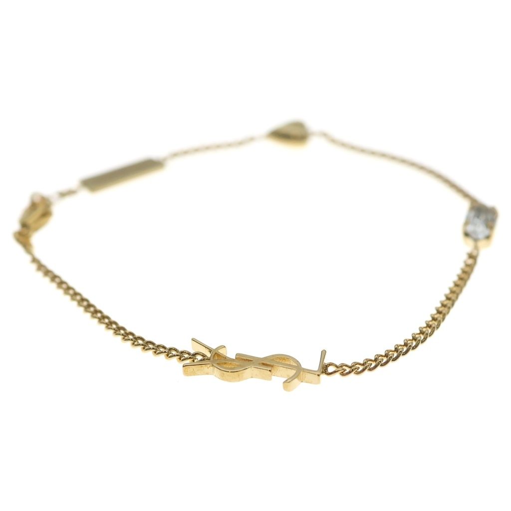 Saint Laurent Cassandre Heart Charm Bracelet Cassandra Metal Lightstone Gold — view 3