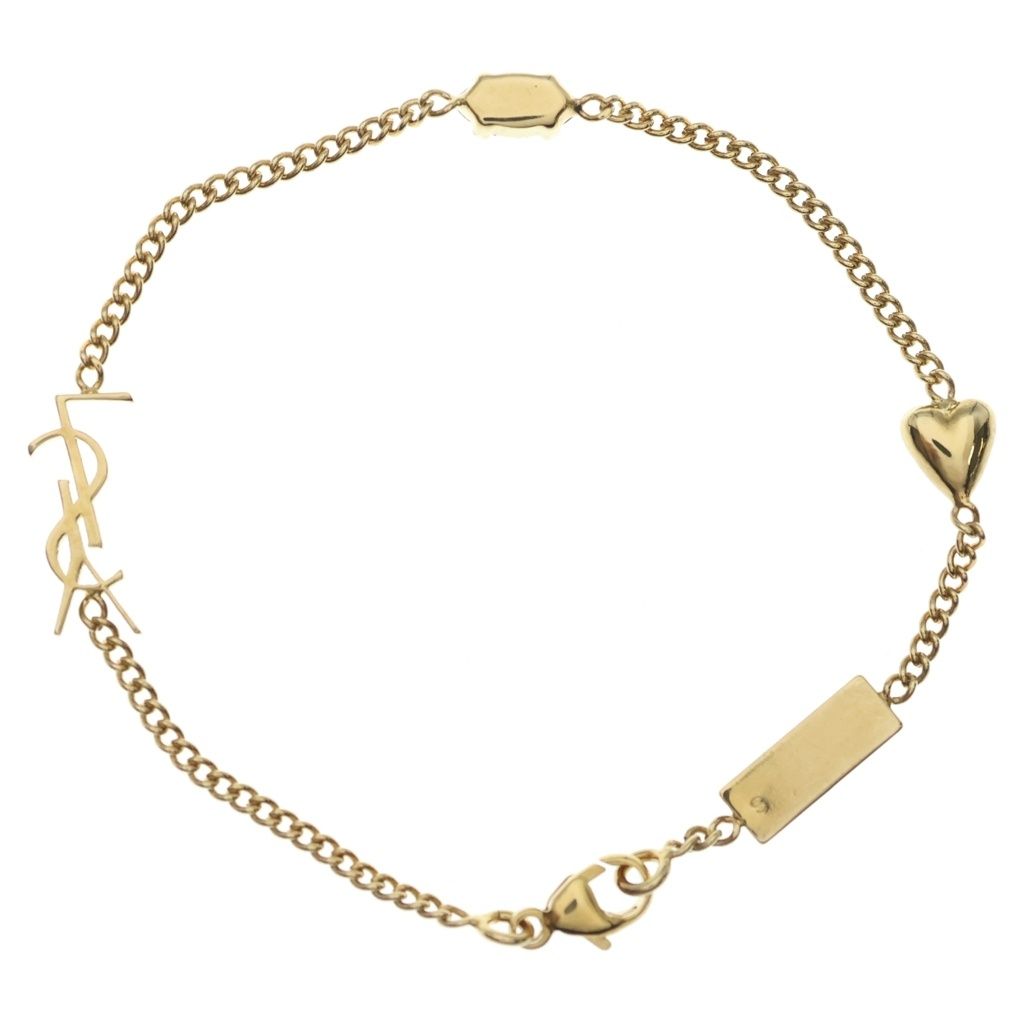 Saint Laurent Cassandre Heart Charm Bracelet Cassandra Metal Lightstone Gold — view 2