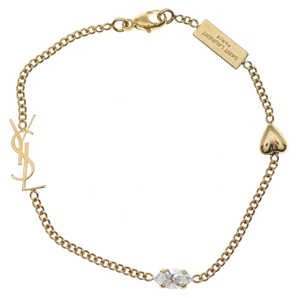 Saint Laurent Cassandre Heart Charm Bracelet Cassandra Metal Lightstone Gold