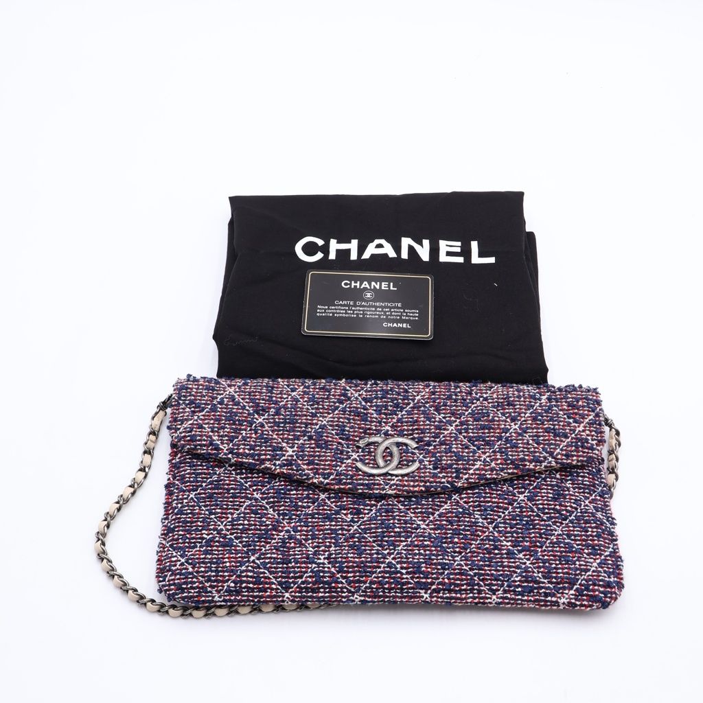Chanel CC Logo Tweed Flap Silver 2-Way Chain Tote Shoulder Bag Ivory White — view 9