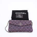 Chanel CC Logo Tweed Flap Silver 2-Way Chain Tote Shoulder Bag Ivory White — view 9