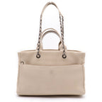 Chanel CC Logo Tweed Flap Silver 2-Way Chain Tote Shoulder Bag Ivory White