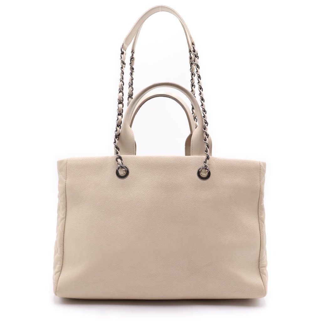 Chanel CC Logo Tweed Flap Silver 2-Way Chain Tote Shoulder Bag Ivory White — view 2