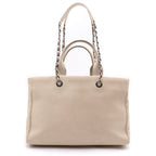 Chanel CC Logo Tweed Flap Silver 2-Way Chain Tote Shoulder Bag Ivory White — view 2