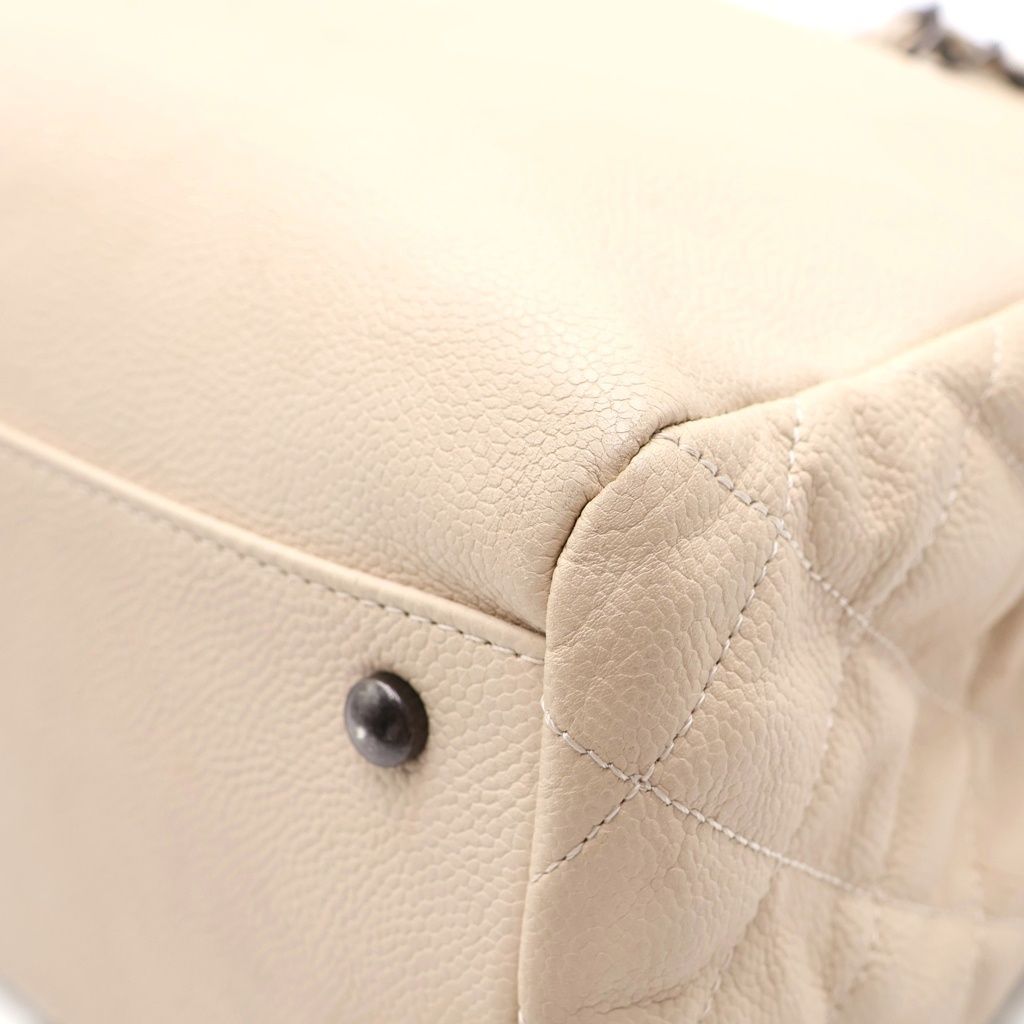 Chanel CC Logo Tweed Flap Silver 2-Way Chain Tote Shoulder Bag Ivory White — view 5