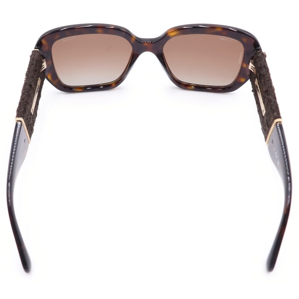 Chanel Square Frame Chain CC Logo Tweed Temple Sunglasses Brown Gold Eyewear — view 2
