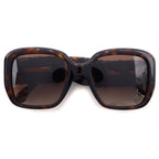 Chanel Square Frame Chain CC Logo Tweed Temple Sunglasses Brown Gold Eyewear