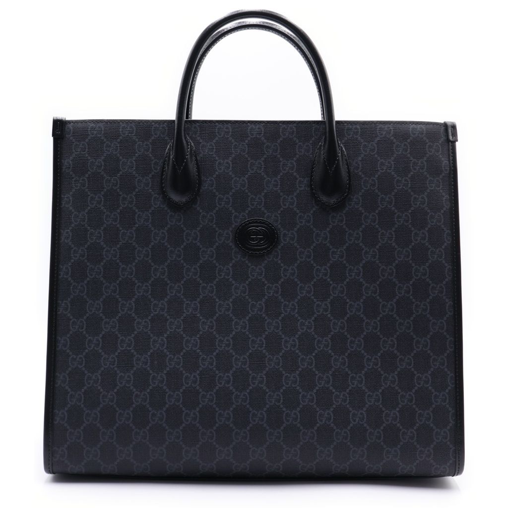 Gucci Interlocking GG Supreme Leather 2-Way Tote Shoulder Bag Black