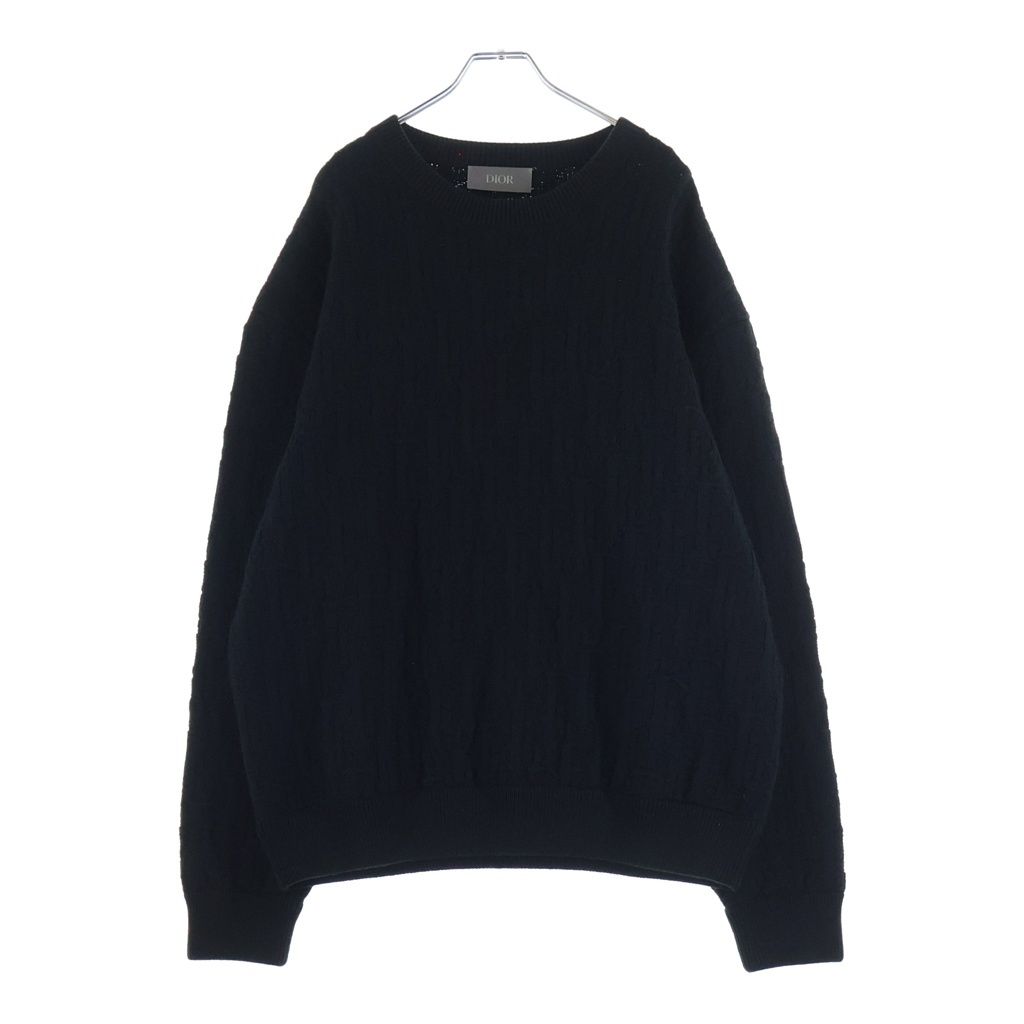 Dior Oblique Sweater All Over Pattern Crew Neck Knit Black