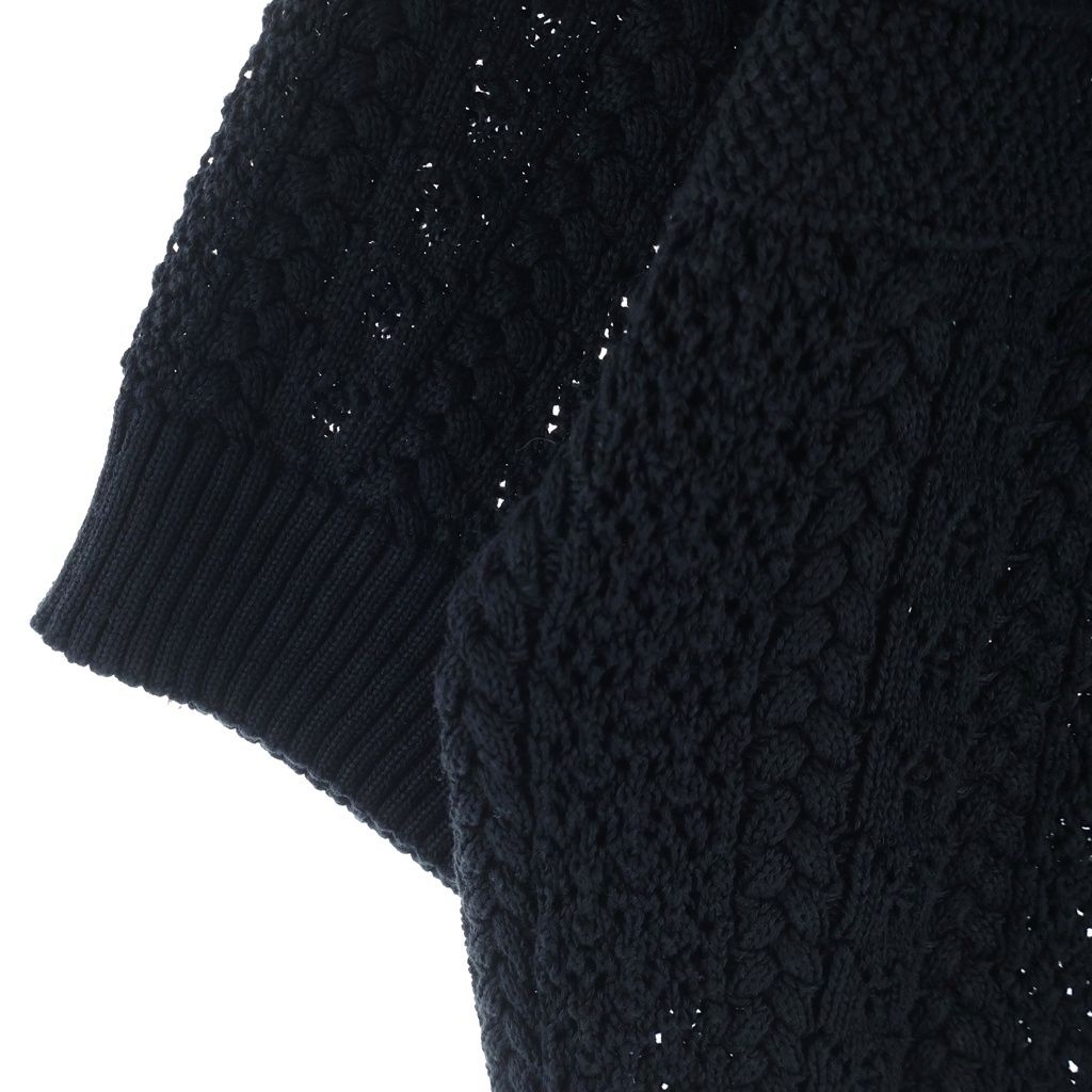 Chanel CC Logo Crochet Short Sleeve Knit Sweater Black — view 5