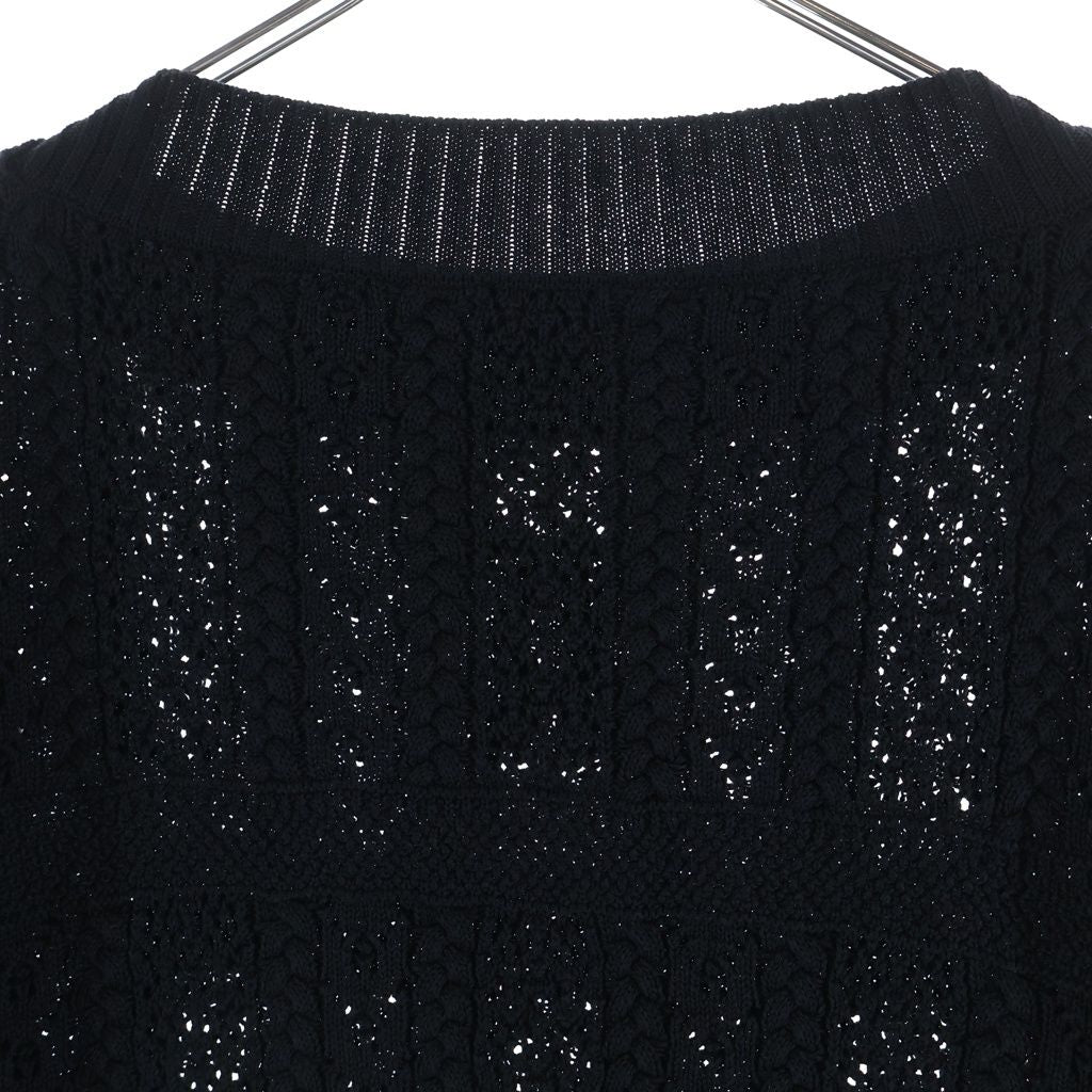 Chanel CC Logo Crochet Short Sleeve Knit Sweater Black — view 4