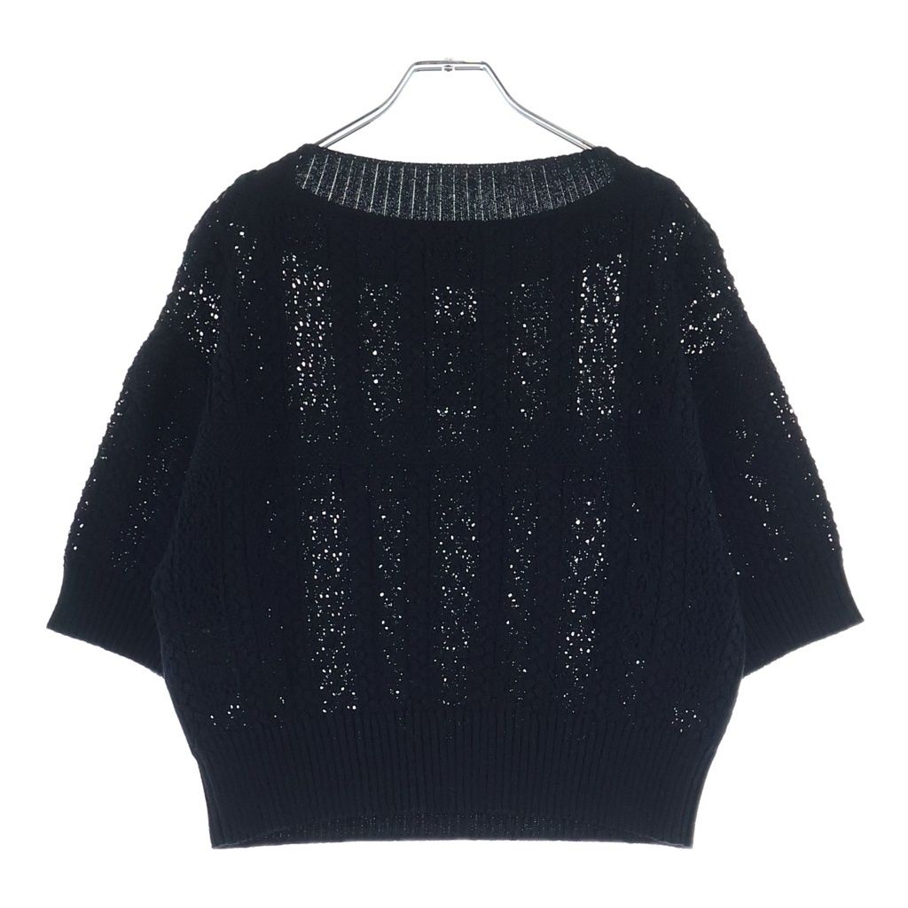Chanel CC Logo Crochet Short Sleeve Knit Sweater Black — view 2
