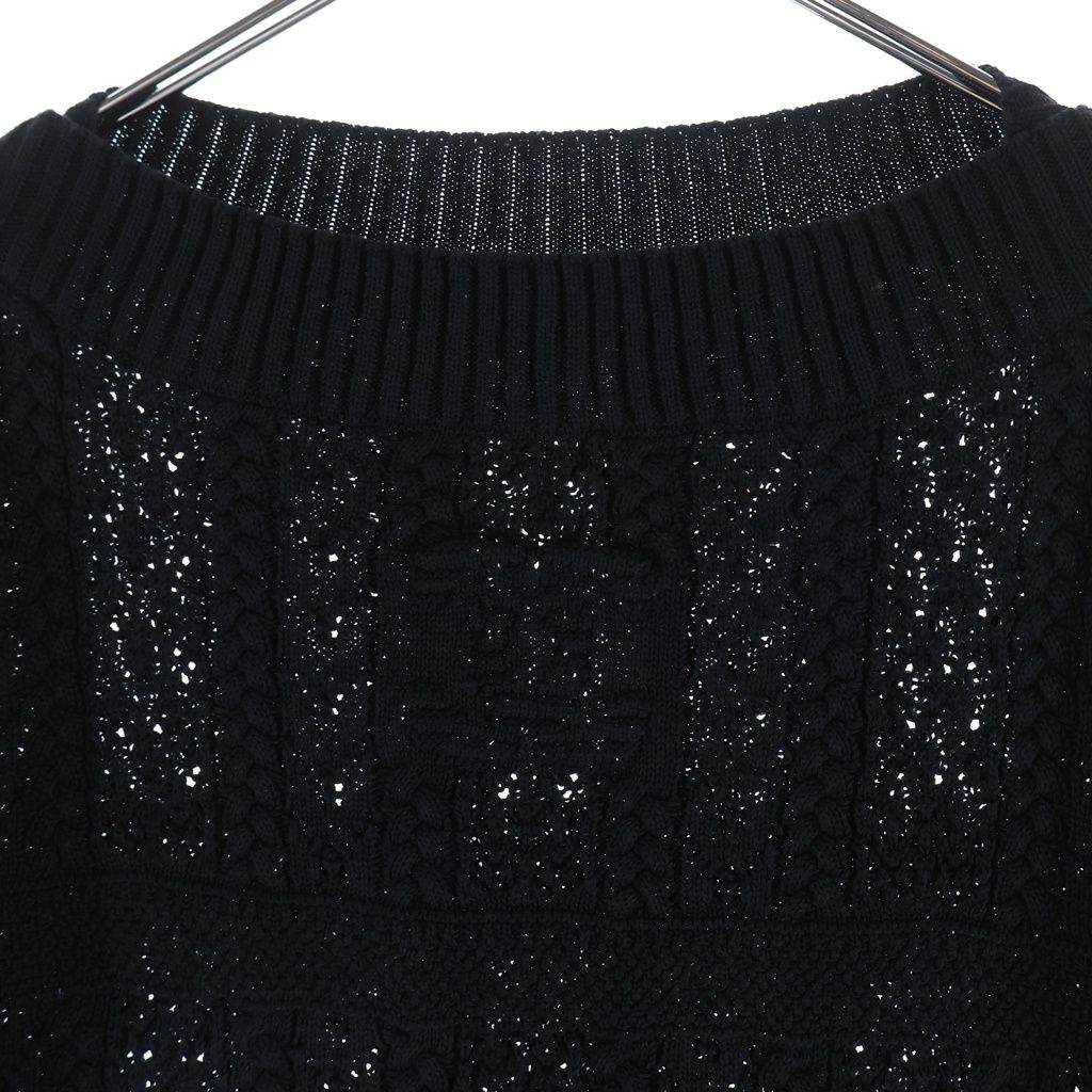 Chanel CC Logo Crochet Short Sleeve Knit Sweater Black — view 3
