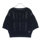 Chanel CC Logo Crochet Short Sleeve Knit Sweater Black