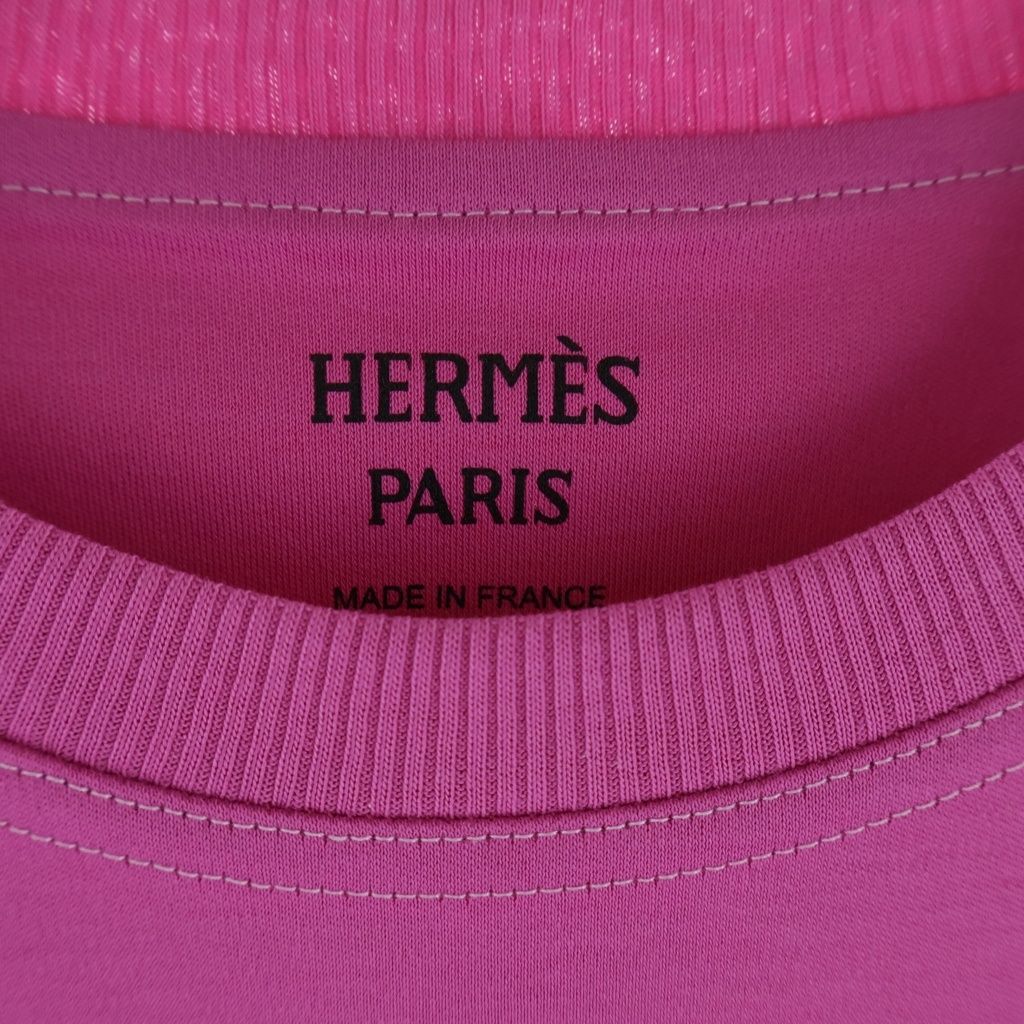 Hermes Micro Cartouche Blue Noir Short Sleeve T-Shirt Pink — view 6